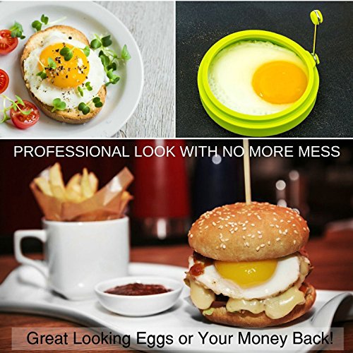 XLKJ 4 Pcs Moldes para Huevos Fritos Molde Anillo de Silicona para Huevos Fritos Tortitas Huevos Escalfados ect, Verde XLKJ 4 Pcs Moldes para Huevos Fritos Molde Anillo de Silicona para Huevos Fritos Tortitas Huevos Escalfados ect, Verde