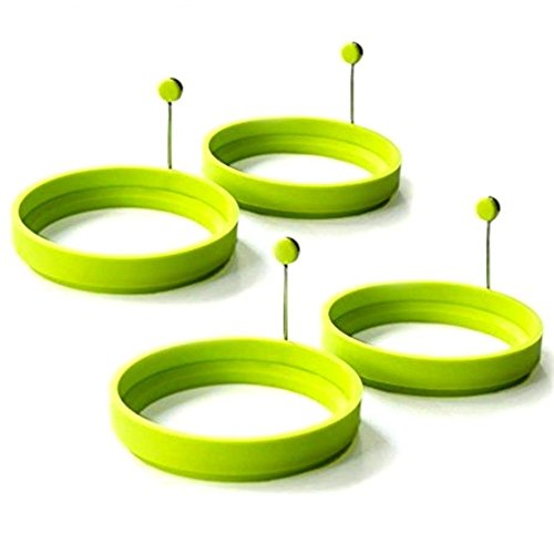 XLKJ 4 Pcs Moldes para Huevos Fritos Molde Anillo de Silicona para Huevos Fritos Tortitas Huevos Escalfados ect, Verde