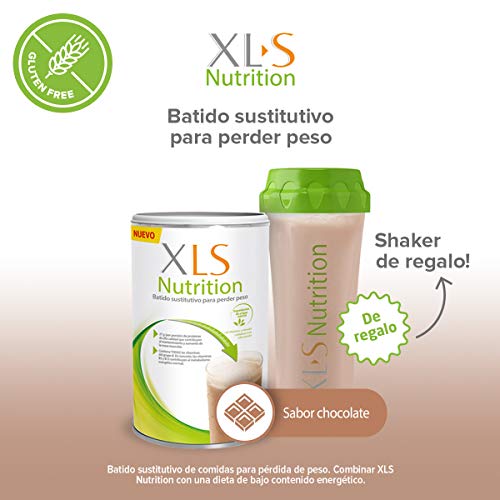 XLS Medical Nutrition Chocolate + Shaker de regalo - Batido sustitutivo de comidas para perder peso - Ingredientes de origen natural - contiene todas las vitaminas del grupo B - Sin gluten - 400 g