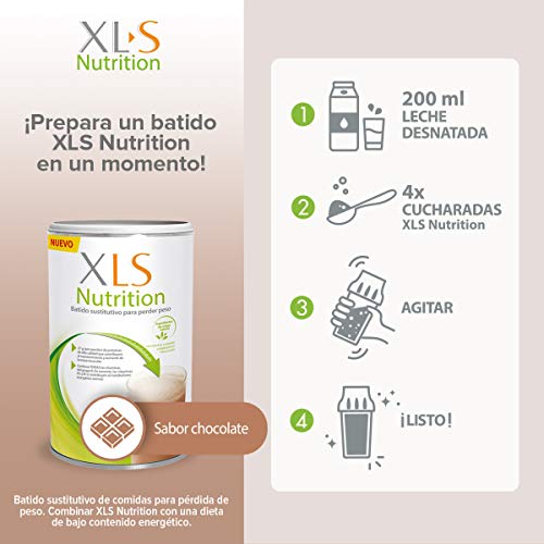 XLS Medical Nutrition Chocolate + Shaker de regalo - Batido sustitutivo de comidas para perder peso - Ingredientes de origen natural - contiene todas las vitaminas del grupo B - Sin gluten - 400 g