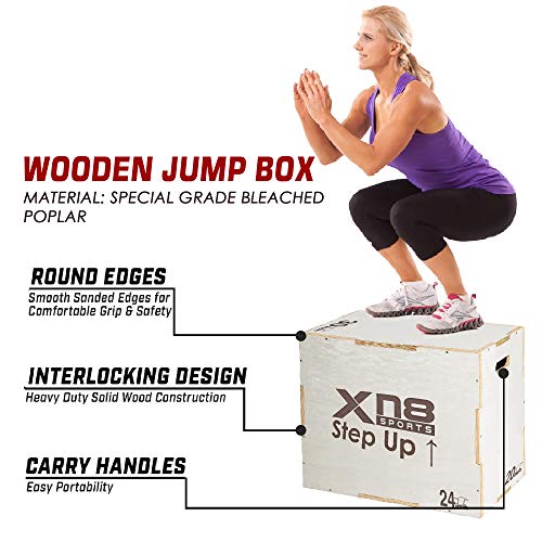 Xn8 Caja de Salto pliométrica- Pliometrico de Madera Caja - cajón para Saltos - Wood Plyobox ​Apta Gimnasio Profesional o Entrenamiento al Aire Libre y Plyo Ejercicio Agility Salto Vertical