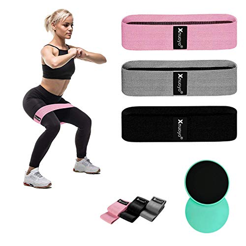 Xnuoyo Bandas de Resistencia Set y Discos Doble Cara Deslizantes, Resistencia Bandas para Yoga, Pilates