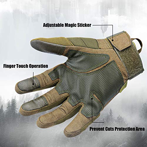 Xnuoyo Goma nudillo Duro Dedo Completo y Medio Dedo Guantes Guantes Protectores Guantes de Pantalla táctil para Motocicleta Ciclismo Caza Escalada Acampar Ejercito Verde L