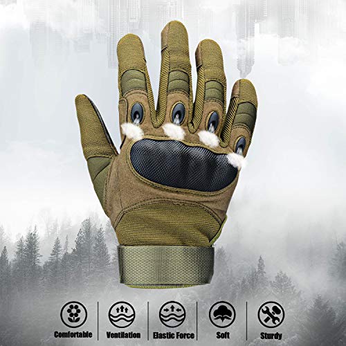 Xnuoyo Goma nudillo Duro Dedo Completo y Medio Dedo Guantes Guantes Protectores Guantes de Pantalla táctil para Motocicleta Ciclismo Caza Escalada Acampar Ejercito Verde L