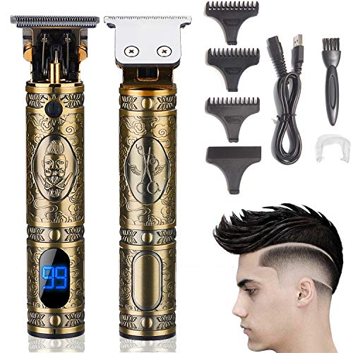 Xnuoyo Metal Máquina de Cortar Pelo Profesional Cortapelos Hombre Corte Pelo, Pantalla de Visualización Digital Máquina Cortar Pelo Inalámbrico Batería, Recortador Pelo Barba Kit Familia(Dorado)