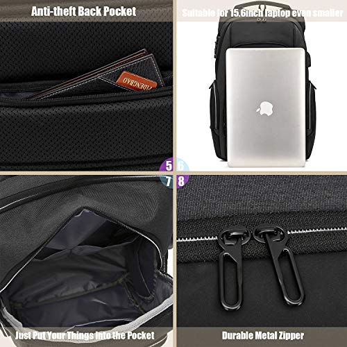 Xnuoyo Mochila Antirrobo de Portátil, 15,6 Pulgada Mochila Ordenador Portatil Resistente al Agua con el Puerto de Carga y Auriculares USB para Hombre Mujer Oficina Trabajo Diario Negocio, Negro