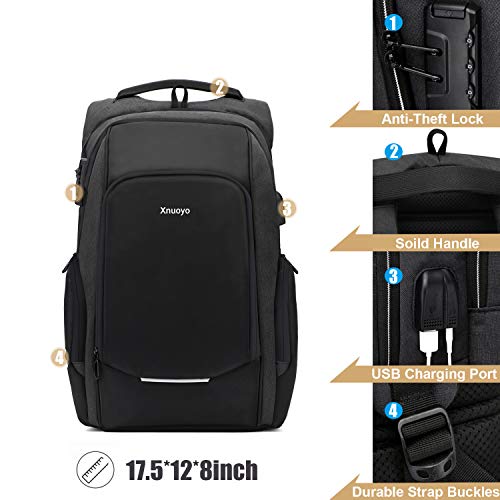Xnuoyo Mochila Antirrobo de Portátil, 15,6 Pulgada Mochila Ordenador Portatil Resistente al Agua con el Puerto de Carga y Auriculares USB para Hombre Mujer Oficina Trabajo Diario Negocio, Negro Xnuoyo Mochila Antirrobo de Portátil, 15,6 Pulgada Mochila Ordenador Portatil Resistente al Agua con el Puerto de Carga y Auriculares USB para Hombre Mujer Oficina Trabajo Diario Negocio, Negro