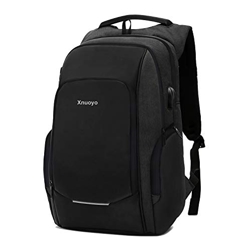 Xnuoyo Mochila Antirrobo de Portátil, 15,6 Pulgada Mochila Ordenador Portatil Resistente al Agua con el Puerto de Carga y Auriculares USB para Hombre Mujer Oficina Trabajo Diario Negocio, Negro