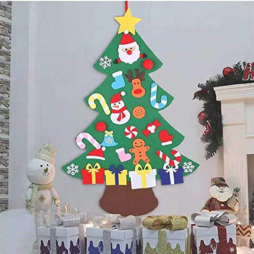 XONOR Juego de árbol de Navidad de Fieltro DIY con Adornos para niños, decoración de Colgar en la Puerta de año Nuevo