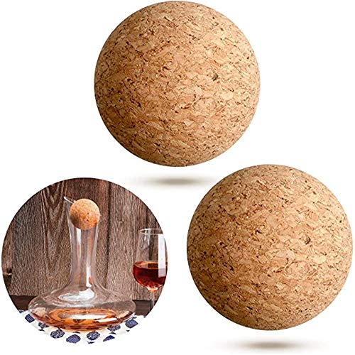 XQK 4 Piezas Bola de Corcho De Vino Botella De Vino De Madera Tapón de Corcho Natural Decantador De Vino De 6,5 Cm con Bolsa De Lona para Fiesta, Cantina, Cóctel