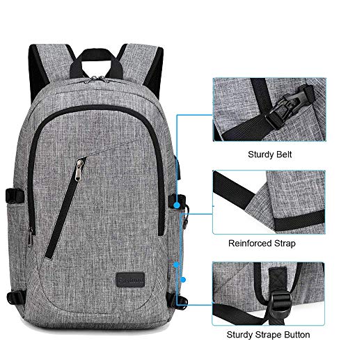 XQXA Mochila Antirrobo Impermeable,Mochila Portatil 15.6 Pulgadas Mochila Hombre con Puerto de Carga USB,Mochila Backpack para el Laptop para Ordenador del Negocio Trabajo Diario Viaje-Gris