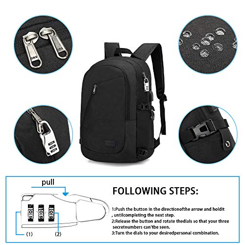 XQXA Mochila Antirrobo Impermeable,Mochila Portatil 15.6 Pulgadas Mochila Hombre con Puerto de Carga USB,Mochila Backpack para el Laptop para Ordenador del Negocio Trabajo Diario Viaje-Negro