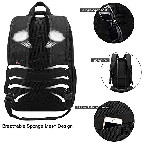 XQXA Mochila Unisex Impermeable para Ordenador Portátil de hasta 15.6 Pulgadas, con Puerto USB, Conector para Auriculares y Bolsillo Antirrobo. para los Estudios, Viajes o Trabajo - Negro