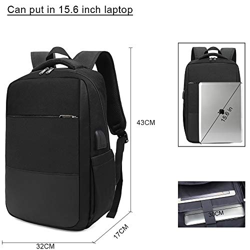 XQXA Mochila Unisex Impermeable para Ordenador Portátil de hasta 15.6 Pulgadas, con Puerto USB, Conector para Auriculares y Bolsillo Antirrobo. para los Estudios, Viajes o Trabajo - Negro