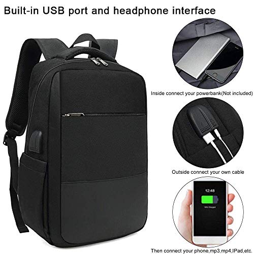 XQXA Mochila Unisex Impermeable para Ordenador Portátil de hasta 15.6 Pulgadas, con Puerto USB, Conector para Auriculares y Bolsillo Antirrobo. para los Estudios, Viajes o Trabajo - Negro