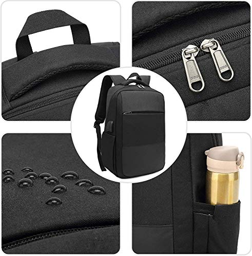 XQXA Mochila Unisex Impermeable para Ordenador Portátil de hasta 15.6 Pulgadas, con Puerto USB, Conector para Auriculares y Bolsillo Antirrobo. para los Estudios, Viajes o Trabajo - Negro