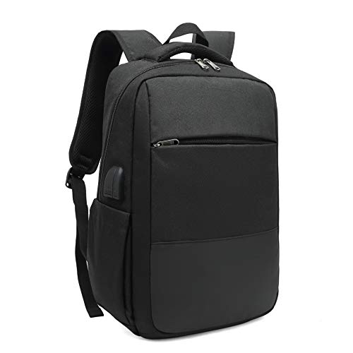 XQXA Mochila Unisex Impermeable para Ordenador Portátil de hasta 15.6 Pulgadas, con Puerto USB, Conector para Auriculares y Bolsillo Antirrobo. para los Estudios, Viajes o Trabajo - Negro