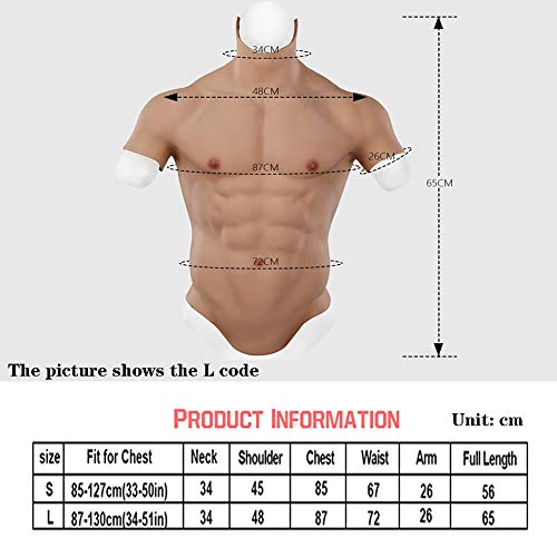 XSWL Pecho de Silicona Masculino Pecho Realista de Silicona para Hombre Traje de Medio Cuerpo para Cosplay Maquillaje Accesorios de Halloween Músculo Falso Masculino Shaper Más Fuerte,Nude,L