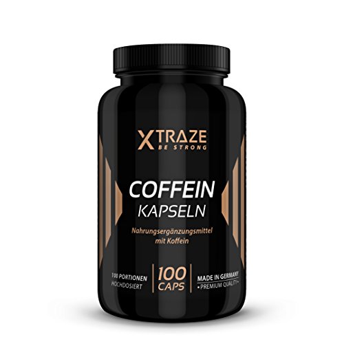 XTRAZE® Cafeína Pura en Cápsulas 200 mg de Dosis Alta, 100 Cápsulas Durante 100 Días de Uso Continuo, sin Aditivos Innecesarios, sin Sabor y anhidra, Natural Suplemento, Calidad Alemana