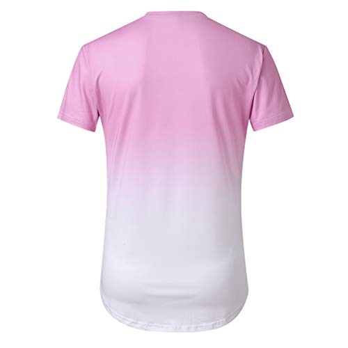 XuanhaFU Camisetas de Manga Corta Hombre,Gradiente de Hombres de Moda de Cuello Redondo Elíptico Hem Elastic Casual Fitness Camiseta de Manga Corta Top (Rosa,M)