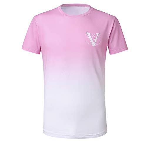 XuanhaFU Camisetas de Manga Corta Hombre,Gradiente de Hombres de Moda de Cuello Redondo Elíptico Hem Elastic Casual Fitness Camiseta de Manga Corta Top (Rosa,M) XuanhaFU Camisetas de Manga Corta Hombre,Gradiente de Hombres de Moda de Cuello Redondo Elíptico Hem Elastic Casual Fitness Camiseta de Manga Corta Top (Rosa,M)
