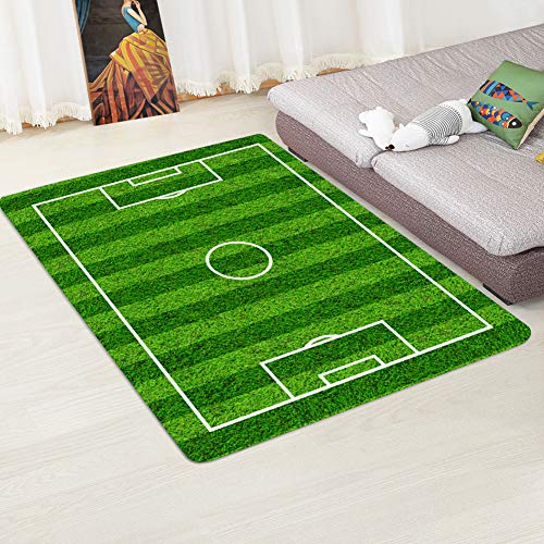 XuBa Alfombra antideslizante con diseño de campo de fútbol para el hogar, sala de estar, campo de fútbol 3, 80 x 120 cm