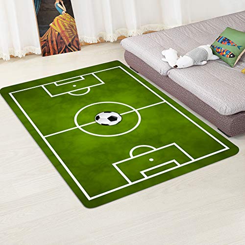 XuBa Alfombra antideslizante con diseño de campo de fútbol para el hogar, sala de estar, campo de fútbol 3, 80 x 120 cm