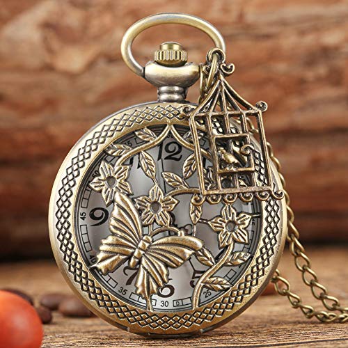 XVCHQIN Reloj de Bolsillo de Cuarzo de Bronce Antiguo, Cadena de Collar con Accesorio de Jaula, Relojes Colgantes, Reloj Steampunk de Half Hunter, Bonitos Regalos, pájaro estéreo B XVCHQIN Reloj de Bolsillo de Cuarzo de Bronce Antiguo, Cadena de Collar con Accesorio de Jaula, Relojes Colgantes, Reloj Steampunk de Half Hunter, Bonitos Regalos, pájaro estéreo B