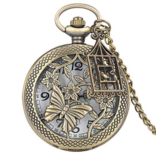 XVCHQIN Reloj de Bolsillo de Cuarzo de Bronce Antiguo, Cadena de Collar con Accesorio de Jaula, Relojes Colgantes, Reloj Steampunk de Half Hunter, Bonitos Regalos, pájaro estéreo B XVCHQIN Reloj de Bolsillo de Cuarzo de Bronce Antiguo, Cadena de Collar con Accesorio de Jaula, Relojes Colgantes, Reloj Steampunk de Half Hunter, Bonitos Regalos, pájaro estéreo B