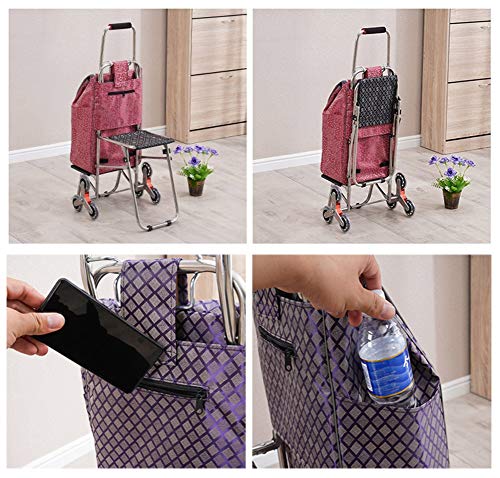 XYYZX Carrito de Aluminio Plegable Resistente - Carrito de Compra con Bolsa Desmontable con 2 Ruedas Gran Capacidad 40L,Blackflowers,6rounds