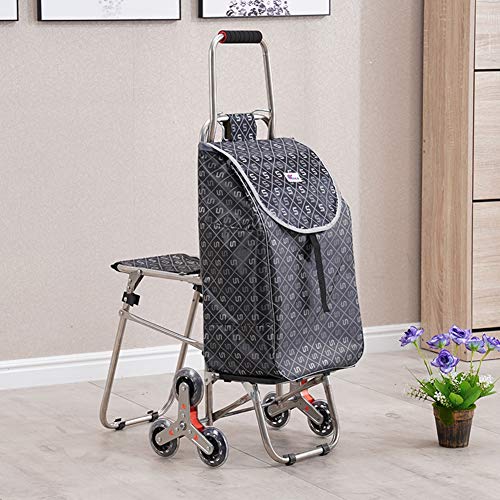 XYYZX Carrito de Aluminio Plegable Resistente - Carrito de Compra con Bolsa Desmontable con 2 Ruedas Gran Capacidad 40L,Blackflowers,6rounds