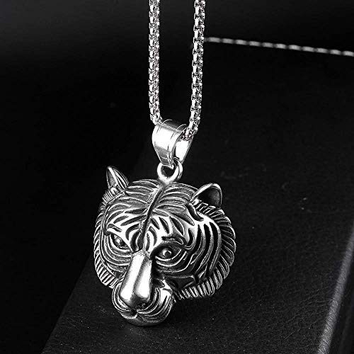 Y-longhair Accesorios personalizados, collares, collar de oro de la cara del tigre del rugido de plata delicado y Tiger Oro Collares pendientes Animal Hombres joyería mejor amigo, , Plata Collares