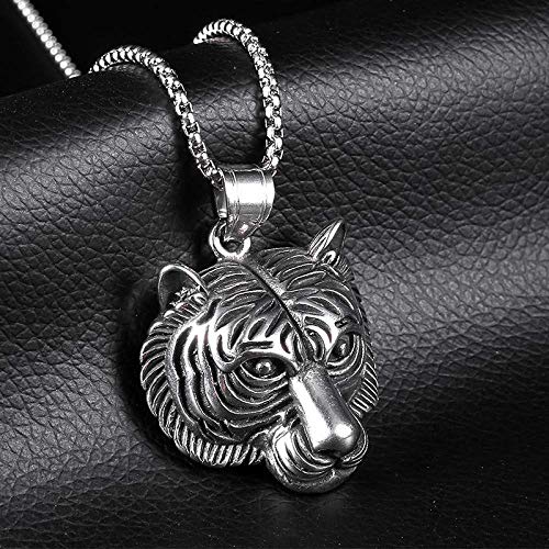 Y-longhair Accesorios personalizados, collares, collar de oro de la cara del tigre del rugido de plata delicado y Tiger Oro Collares pendientes Animal Hombres joyería mejor amigo, , Plata Collares