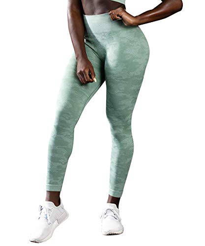 Yaavii - Mallas deportivas de camuflaje para mujer, sin costuras, de compresión, yoga, fitness, con cintura alta, para entrenamiento, gimnasio, jogging Camo Grün S