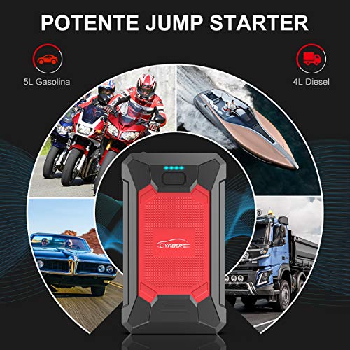 YABER Arrancador de Coches 12000mAh, 800A Arrancador de Baterias de Coche (para 5.0L de Gasolina o 4.0L de Diesel) de IP66 Impermeable Emergencias-Upgrade YABER Arrancador de Coches 12000mAh, 800A Arrancador de Baterias de Coche (para 5.0L de Gasolina o 4.0L de Diesel) de IP66 Impermeable Emergencias-Upgrade