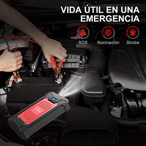 YABER Arrancador de Coches 12000mAh, 800A Arrancador de Baterias de Coche (para 5.0L de Gasolina o 4.0L de Diesel) de IP66 Impermeable Emergencias-Upgrade