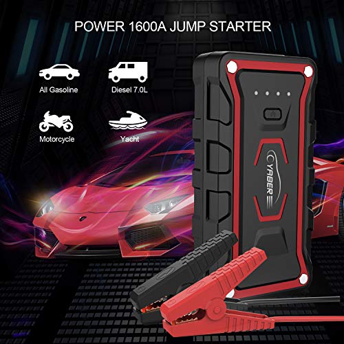 YABER Arrancador de Coches, 20000mAh 1600A Arrancador de Baterias de Coche (para Todo vehículo de Gasolina o 7.0L de Diesel) de IP68 Impermeable, Carga Rápida QC3.0 Type C