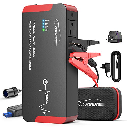 YABER Portátil AC Arrancador de Coches, 22000mAh 2000A Arrancador Batería Coche (para Todo vehículo de Gasolina o 8.0L de Diesel) con DC y Carga Rápida QC3.0