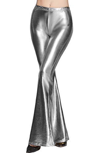 YACUN Leggins Acampanados De Campana Pantalones Largos Palazzo para Mujer De Plata S YACUN Leggins Acampanados De Campana Pantalones Largos Palazzo para Mujer De Plata S