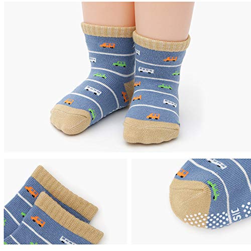 Yafane 12 Pares de Calcetines Antideslizantes para Niños Pequeños Algodón Lindo con Puños Calcetines Antideslizantes para Bebés (Color B, 1-3 años)