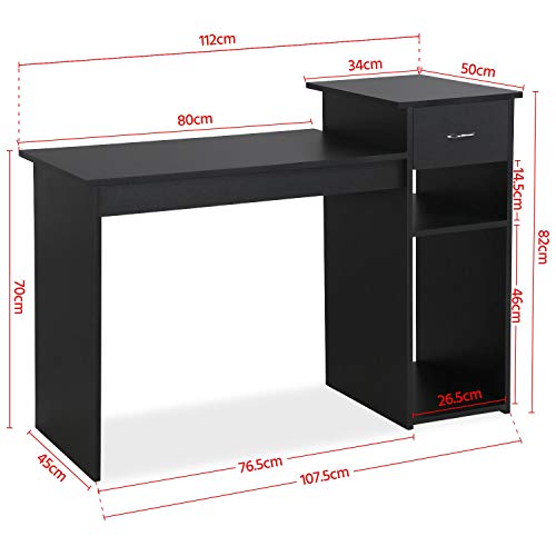 Yaheetech Escritorio de Ordenador Mesa para Computadora con Estante Mesa de Estudio para Oficina Hogar Negro