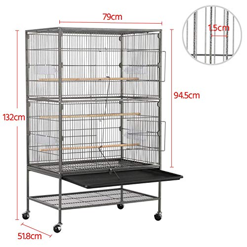 Yaheetech Jaula Grande Jaula para Pájaros Jaula para Mascota con Ruedas 52 cm x 79 cm x 131 cm Yaheetech Jaula Grande Jaula para Pájaros Jaula para Mascota con Ruedas 52 cm x 79 cm x 131 cm