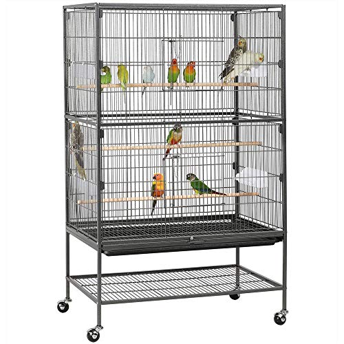 Yaheetech Jaula Grande Jaula para Pájaros Jaula para Mascota con Ruedas 52 cm x 79 cm x 131 cm