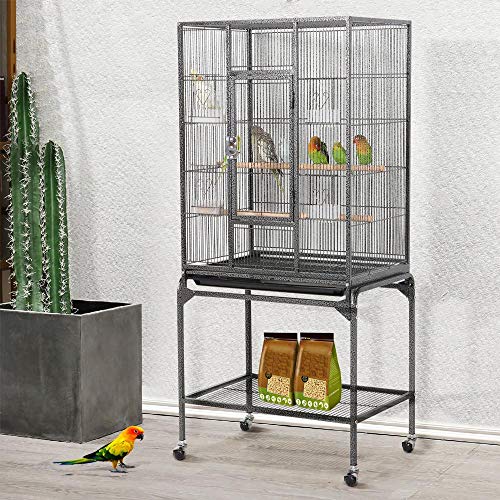 Yaheetech Jaula Grande para Pájaros Pajarera Metálica con Soporte Ruedas Pie para Aves Loros Canarios Mascota 136 cm