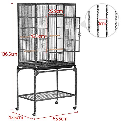 Yaheetech Jaula Grande para Pájaros Pajarera Metálica con Soporte Ruedas Pie para Aves Loros Canarios Mascota 136 cm