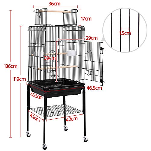 Yaheetech Jaula para Pájaros Jaula con Soporte Ruedas con Techo Abierto Jaula Agapornis Yaheetech Jaula para Pájaros Jaula con Soporte Ruedas con Techo Abierto Jaula Agapornis