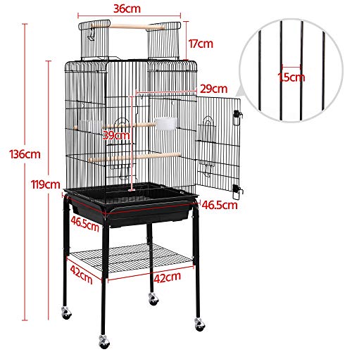 Yaheetech Jaula para Pájaros Jaula con Soporte Ruedas con Techo Abierto Jaula Agapornis