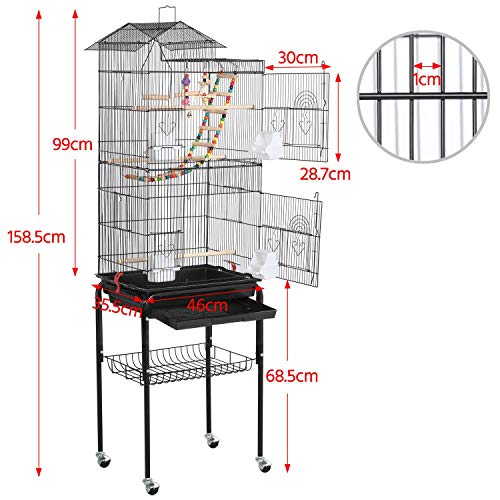 Yaheetech Jaula para Pájaros Jaula con Soporte Ruedas para Canarios Jaula Mascota 46 x 35 x 158,5 cm