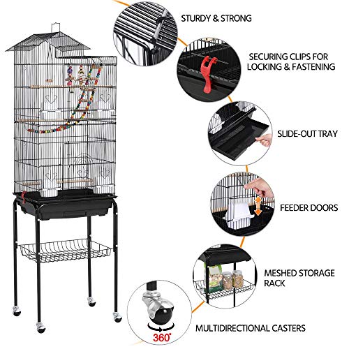 Yaheetech Jaula para Pájaros Jaula con Soporte Ruedas para Canarios Jaula Mascota 46 x 35 x 158,5 cm