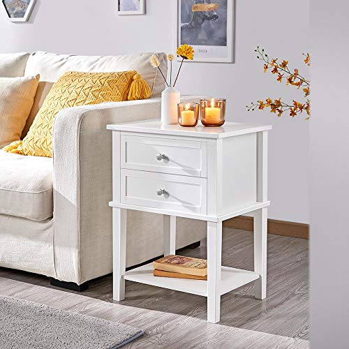 Yaheetech Set de 2 Mesita de Noche con 2 Cajones Mesa Auxiliar Blanco para Sofá Dormitorio Sala de Estar 45 x 35 x 60 cm Yaheetech Set de 2 Mesita de Noche con 2 Cajones Mesa Auxiliar Blanco para Sofá Dormitorio Sala de Estar 45 x 35 x 60 cm